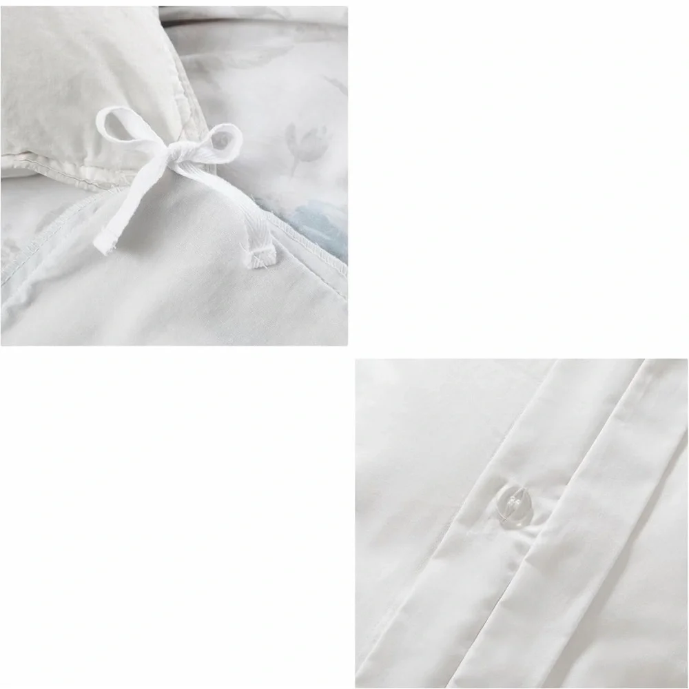 NEW Anthro White Blue Floral Bird Cotton Boho Queen King Bedding Duvet Sham Set - Picture 13 of 14